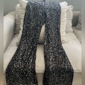 Black sequence bell bottom pants